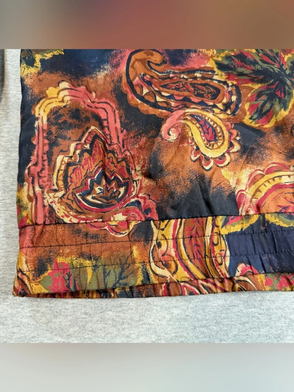 VTG 90s EVR Div Rousso 100% Silk Bomber Jacket All Print Small Paisley Leaf Fall